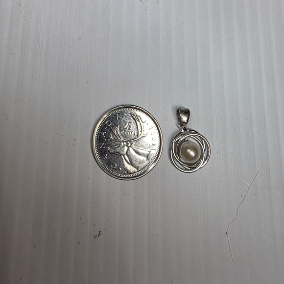 modernist retro Japanese saltwater cultured akoya vintage pearl pendant silver - Picture 3 of 8